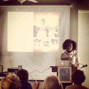 Azie Dungey presenting at the Unsettling Nuances and Uncomfortable Truths workshop on March 17, 2014.